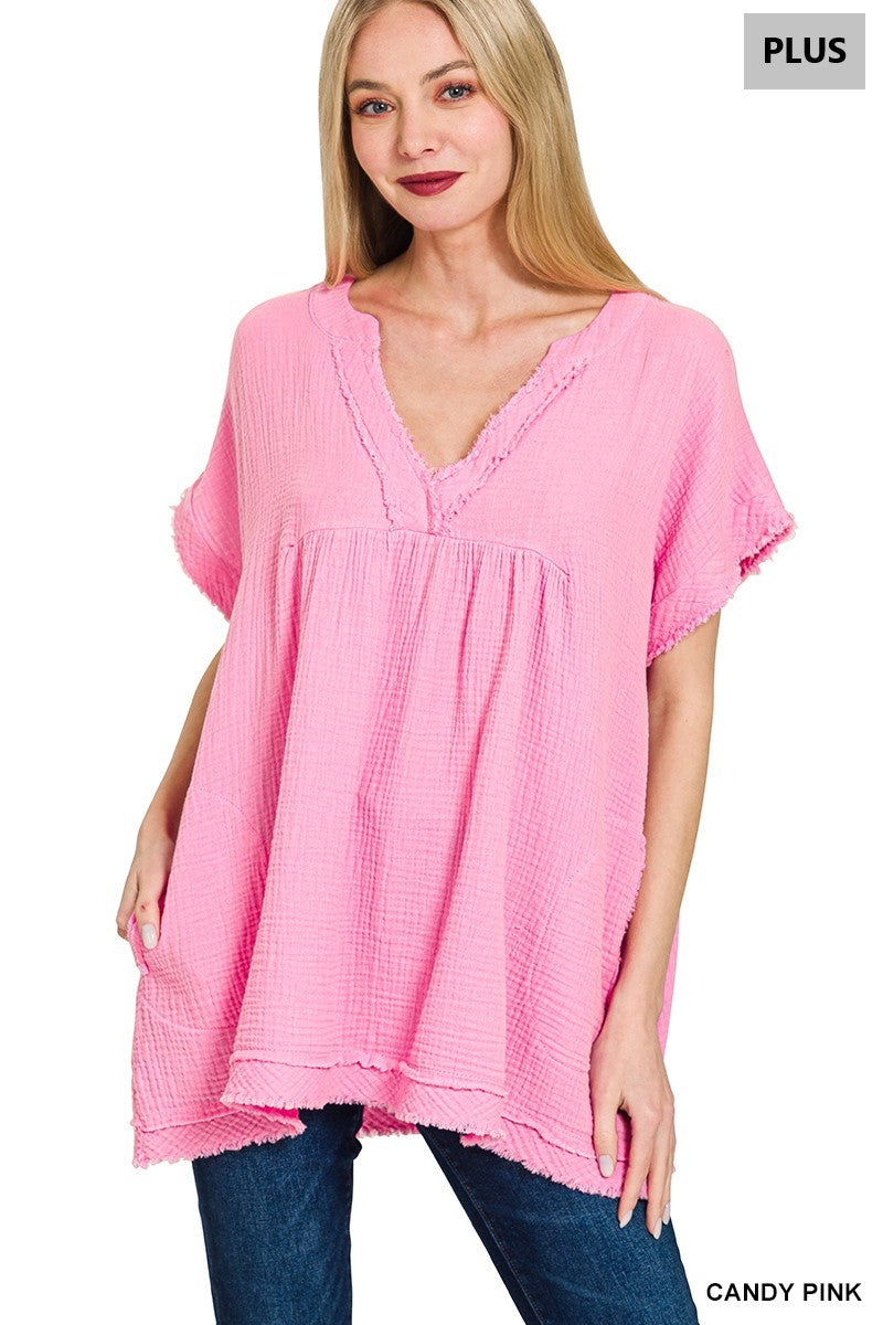 Women's Plus "June" Top- Candy Pink