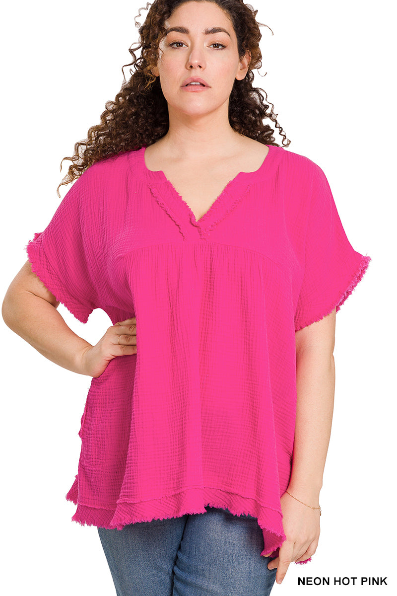 Women's Plus "June" Top- Hot Pink